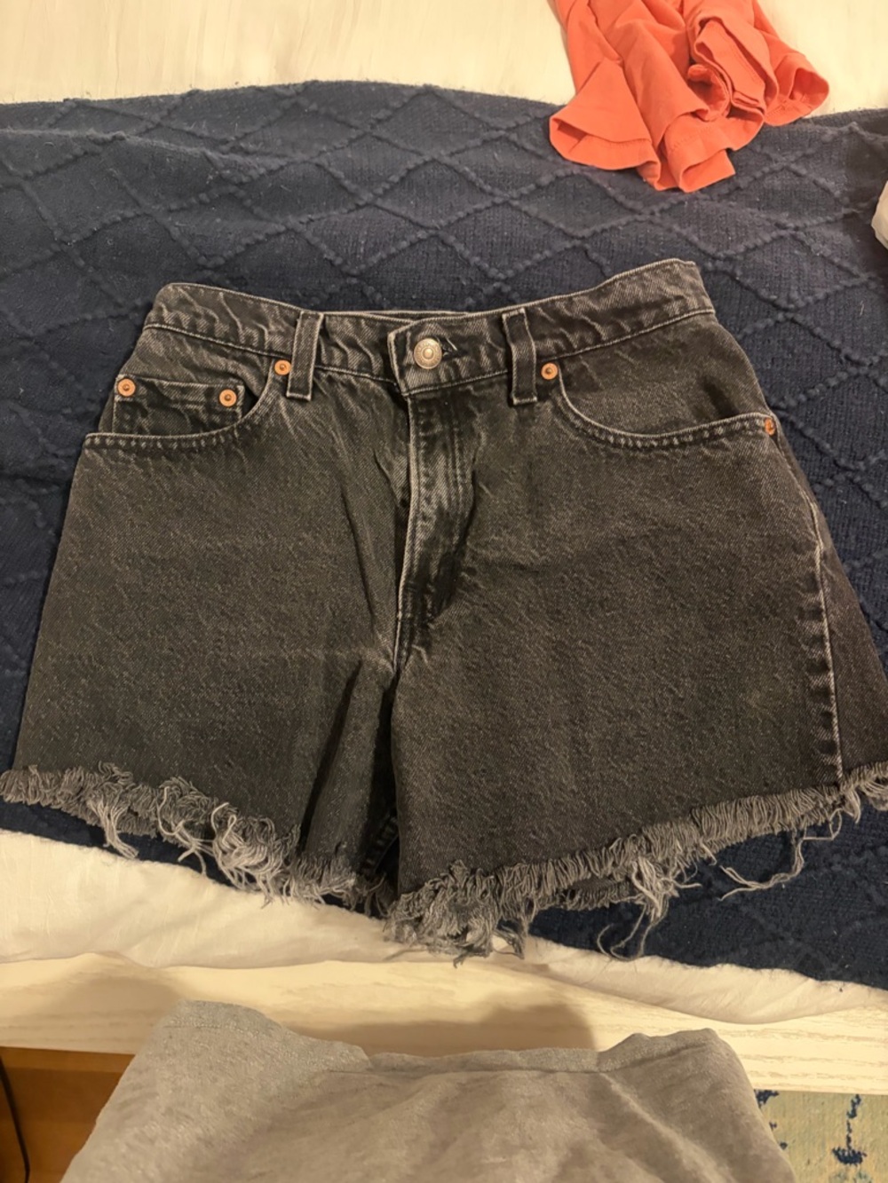 Levi's Black Washed Denim Frayed Cutoff Shorts - Picture 2 of 3